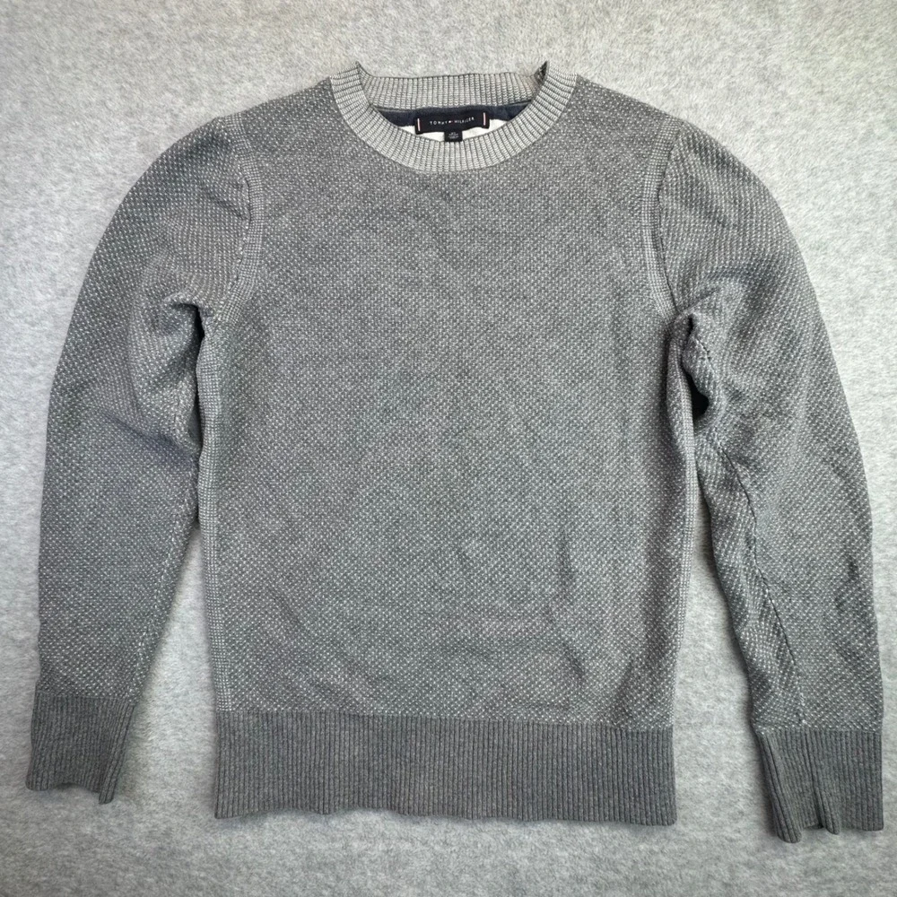 Tommy Hilfiger Mens Textured Crewneck Sweater XS Gray Cotton‎ Preppy